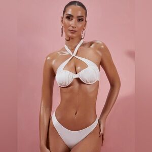 Oh Polly Give Me Fever Ruched Twist Bikini Top in Ivory